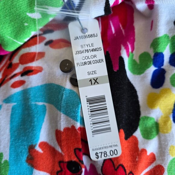 NEW Joseph A Sweater Cardigan Button Soft Artsy Floral Colorful Plus Size 1X - Picture 8 of 8